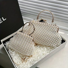 Pearl Beaded Frame Bag Formal Clutch Crossbody Handbag