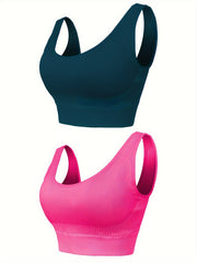 2 Pack Plus Size Striped Print Sporty Bra Set Women's Plus Stretchy