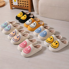 Women's Warm Smile Face Slippers - Cozy Fuzzy Home Plush Shoes