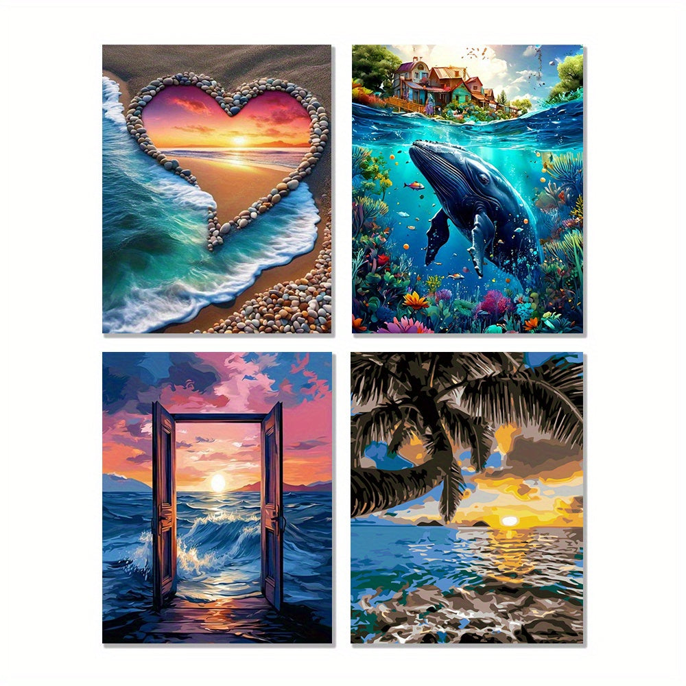 Set of 4 Ocean World Whale Beach Paintings 40x50 Unframed