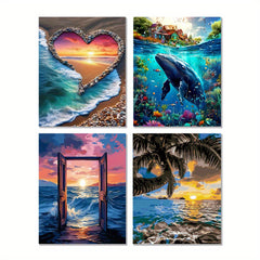 Set of 4 Ocean World Whale Beach Paintings 40x50 Unframed
