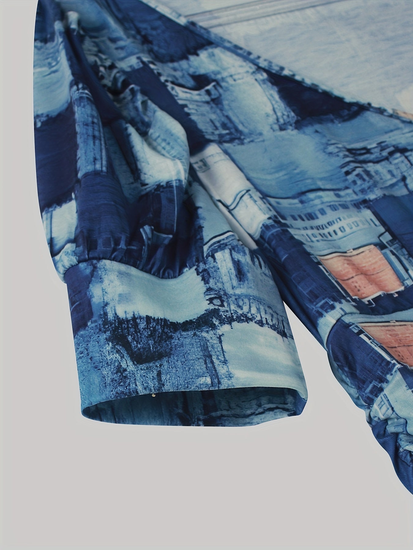Patchwork Print Wide Leg Jumpsuit Casual Puff Sleeve Jumpsuit