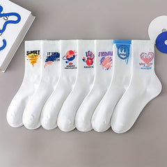7 Pairs Cartoon Graffiti & Funny Mid Tube Socks Women's Stockings