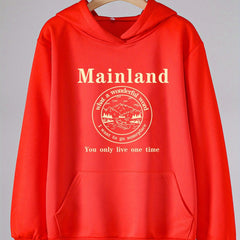 Girls Letter & Island Print Hoodies Comfy Hooded Pullover Top