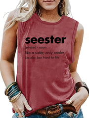 Letter Print Crew Neck Tank Top for Women