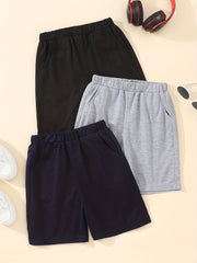3pc Boys Solid Shorts for Summer Outdoor