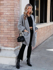 Heathered Open Front Cardigan with Pockets