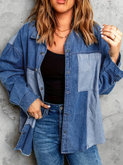 Patchwork Print Long Sleeve Denim Shirt Top