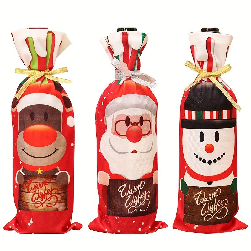 Christmas Wine Bottle Bag Santa Snowman Deer Red Wine Set