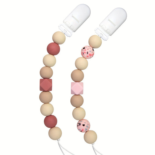 Baby Pacifier Clips Set Silicone Beads Nipple Holder Teething Toys