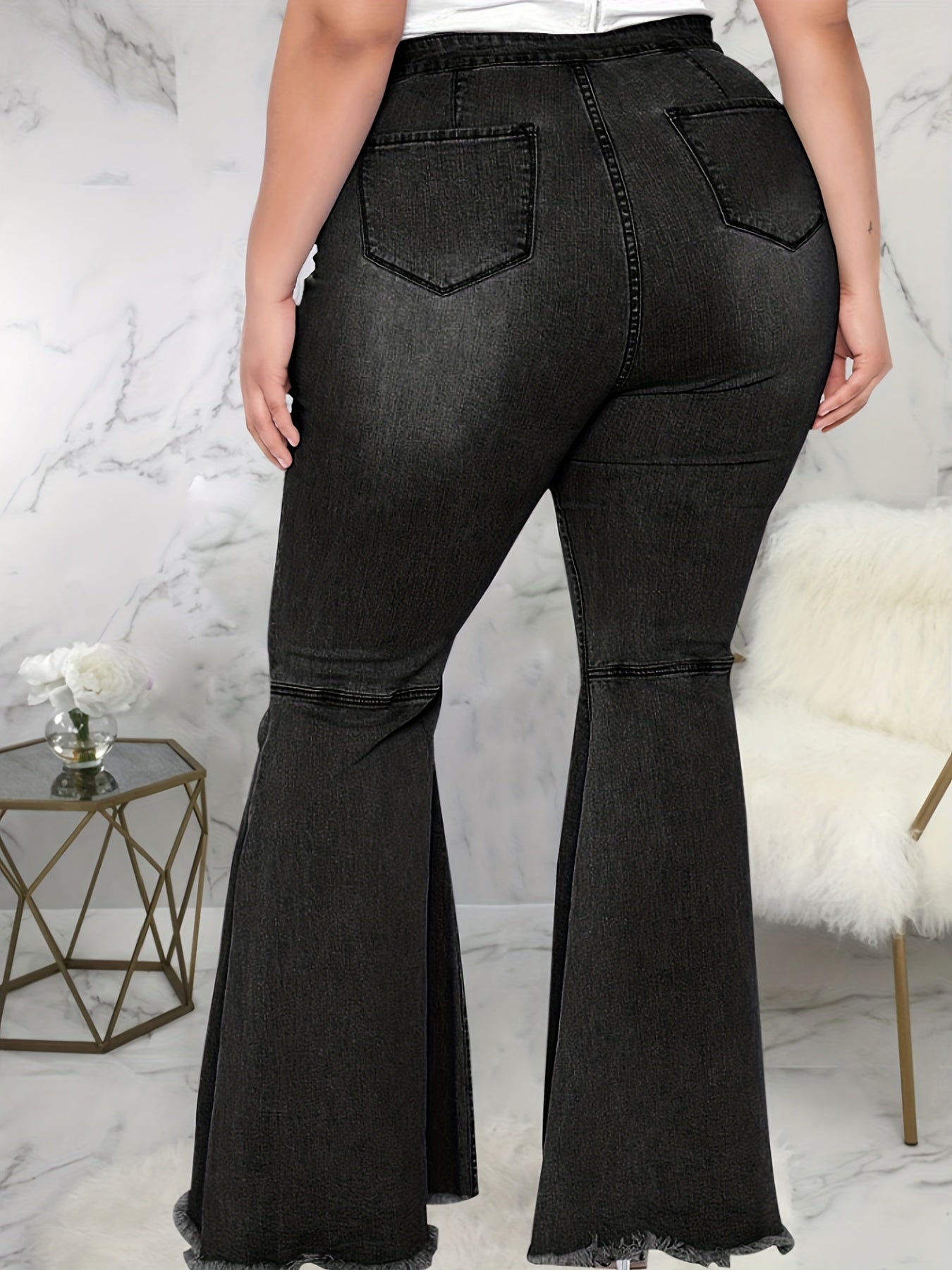 Women's Flared Leg Jeans with Fringe Trim