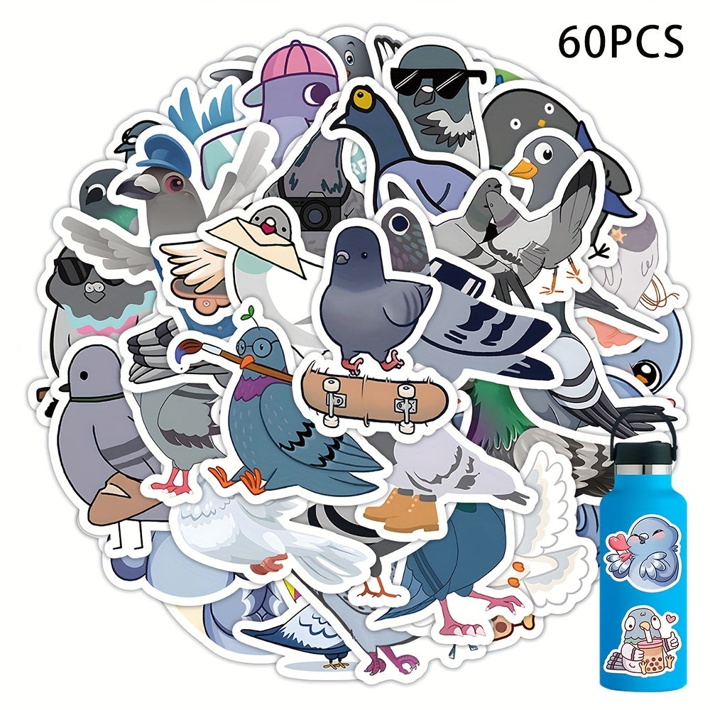 60Pcs Pigeon Cartoon Sticker For Laptop Travel Bottles