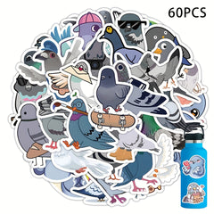 60Pcs Pigeon Cartoon Sticker For Laptop Travel Bottles