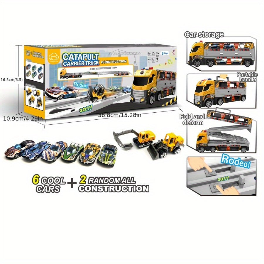 Construction Vehicle Transport Truck & Fire Engine Carrier Toy Set