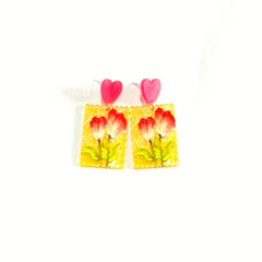 4 Pairs Flower Floral Rectangular Stud Earrings Set