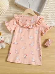 Toddler Girls Rabbit Graphic Casual Dress Kids Summer Clothes