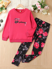 Girl's Floral 2pcs Sweatshirt & Leggings LITTLE PRINCESS Set
