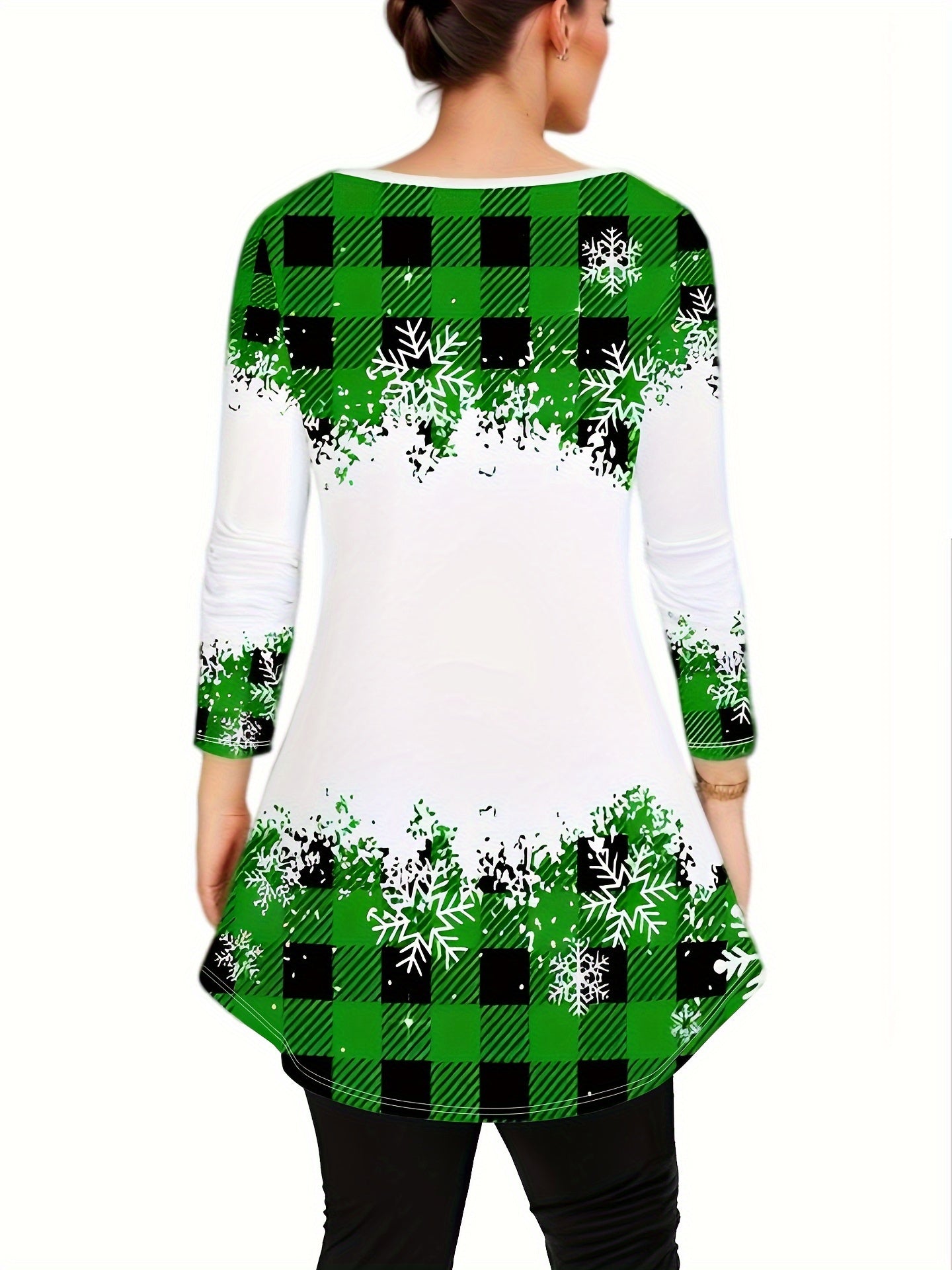 Women's Plus Size Christmas Outfit Set - Gingham & Snowman Print Top
