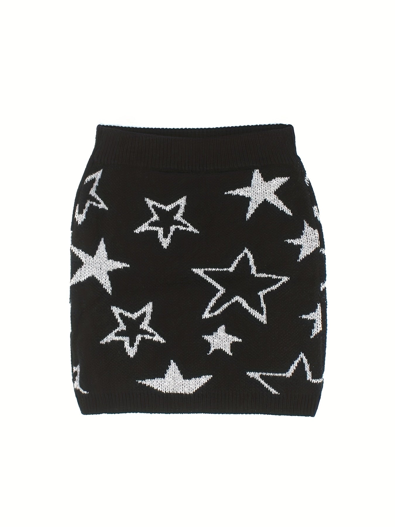 Star Pattern Knit Short Skirt Elastic Waist Spring/Fall Women's Clothing