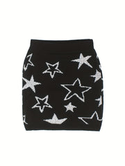Star Pattern Knit Short Skirt Elastic Waist Spring/Fall Women's Clothing