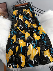 Graphic Print Pleated Skirt for Women