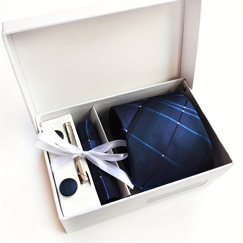 Men's Tie Set with Pocket Square, Cufflinks & Tie Clip