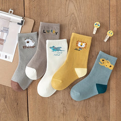5 Pairs Boys Cotton Cartoon Animal Crew Socks for 0-3 Year Olds
