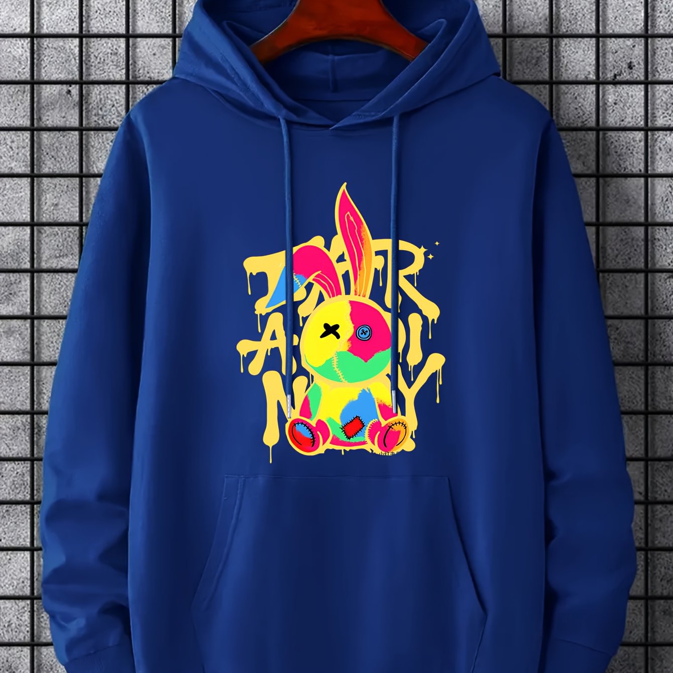 Men's Graffiti Bunny Graphic Hoodie Breathable Hooded Sweatshirt