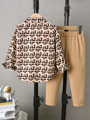 Boy's Geometric Pattern Shirt & Pants Set for Spring Fall