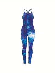 Tie Dye Spaghetti Jumpsuit Backless Stretchy Womens Clothing