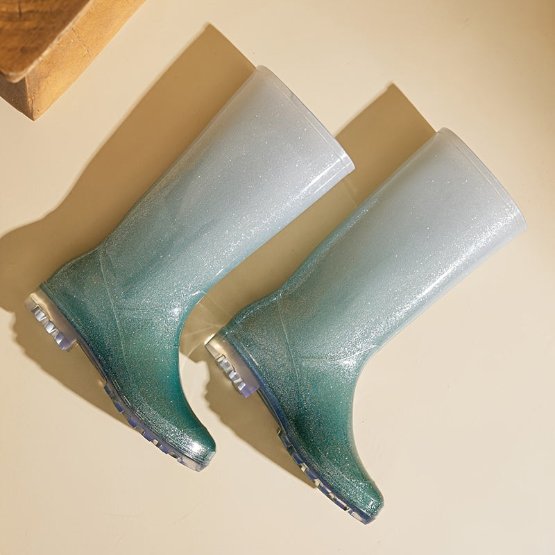 High Tube Women's Gradient Rain Boots Waterproof Rubber Shoes