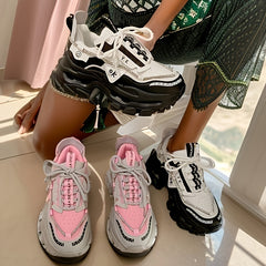 Chunky Rhinestone Platform Lace Up Walking Shoes