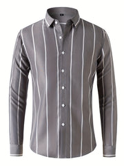 Vertical Stripe Formal Button Up Shirt for Men