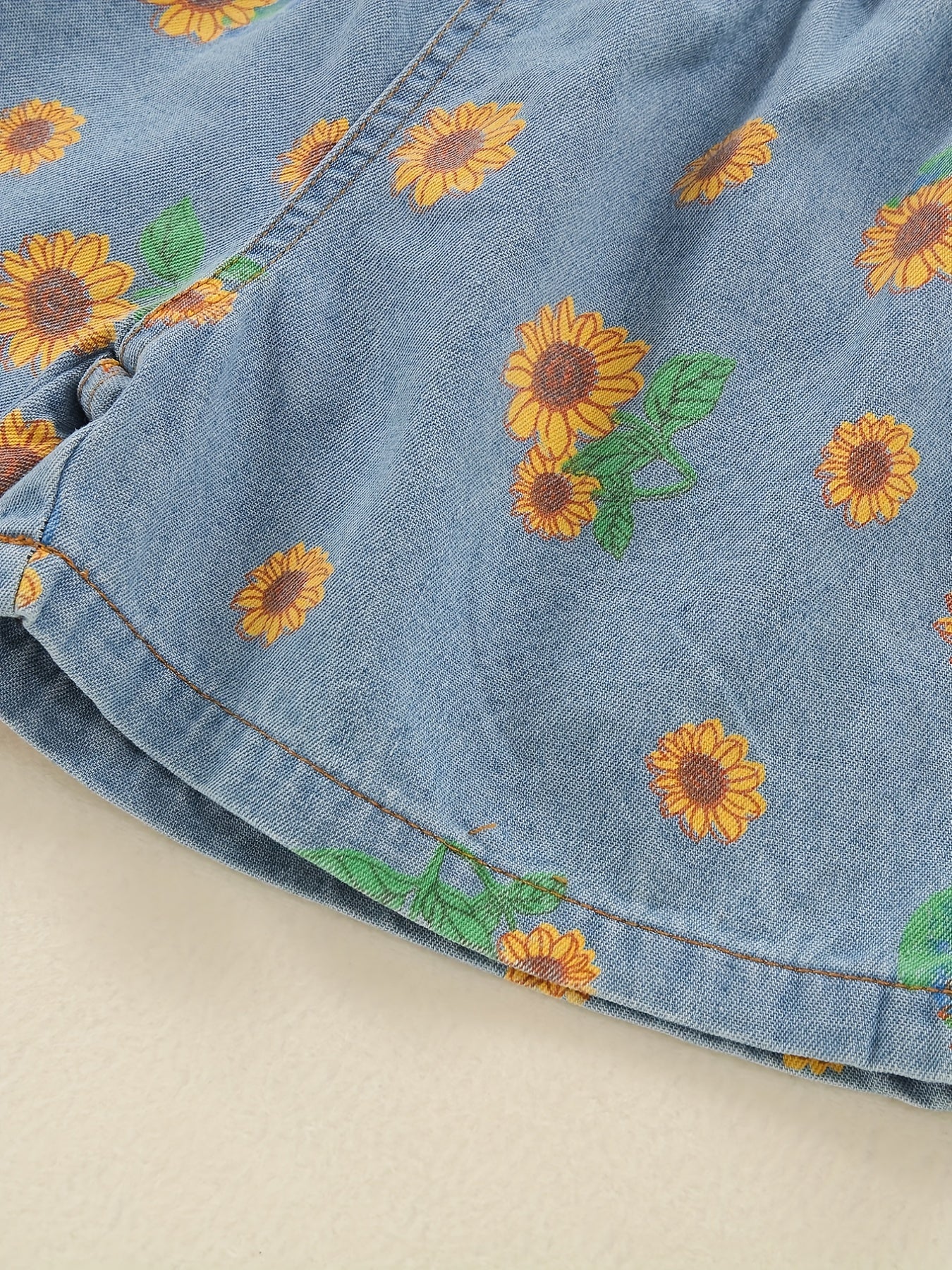 Girls Sunflower Graphic Casual Denim Shorts Kids Summer Clothes