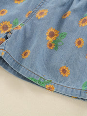 Girls Sunflower Graphic Casual Denim Shorts Kids Summer Clothes