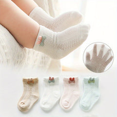 4 Pairs Baby Girls Cotton Mesh Breathable Socks for Summer
