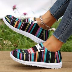 Stripes Print Lightweight Flat Boat Shoe Non Slip Wear Resistance Skate Shoes