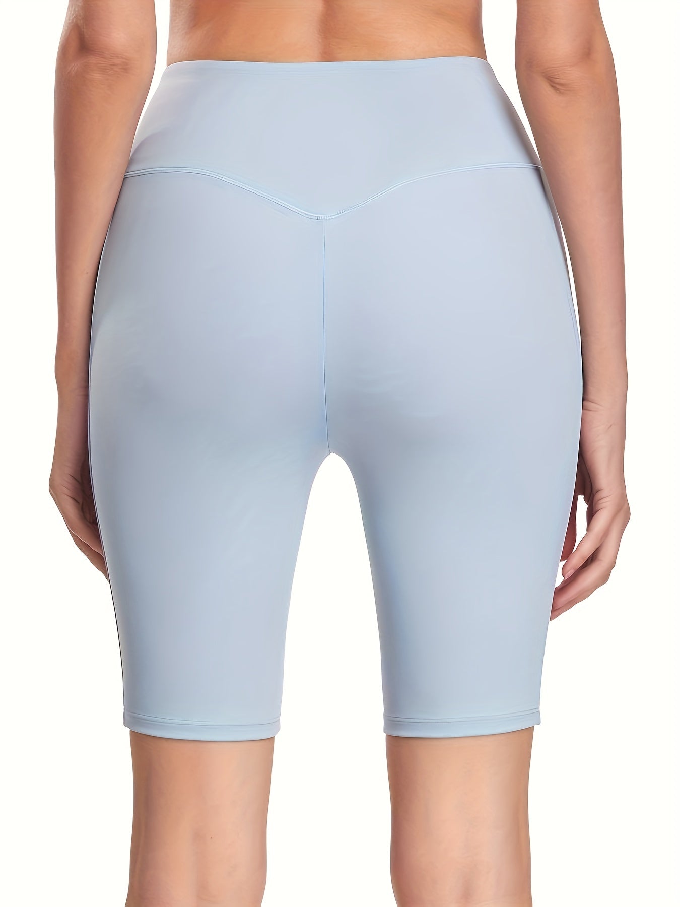 High Waist Biker Shorts Stretchy Pockets Knee Length Yoga Pants