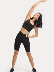 High Rise Stretch Skinny Shorts With Pockets