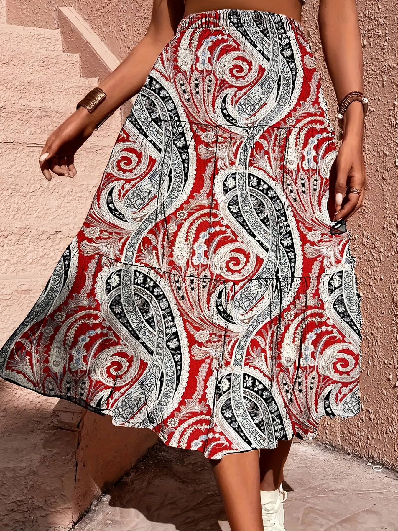 Floral Print Elastic Waist Skirt for Spring & Summer