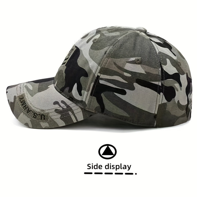 Camouflage Cotton Adjustable Mens Peaked Cap With U S Embroiderey