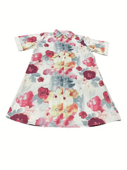 Women's Floral Half Sleeve Polo Neck Blouse