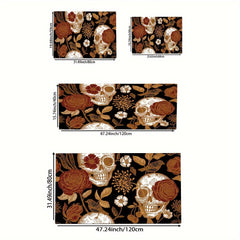 Vintage Skull Flower Print Machine Washable Area Rug - Indoor Use