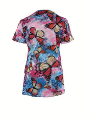 Tie Dye & Butterfly Print Tee Sleep Dress