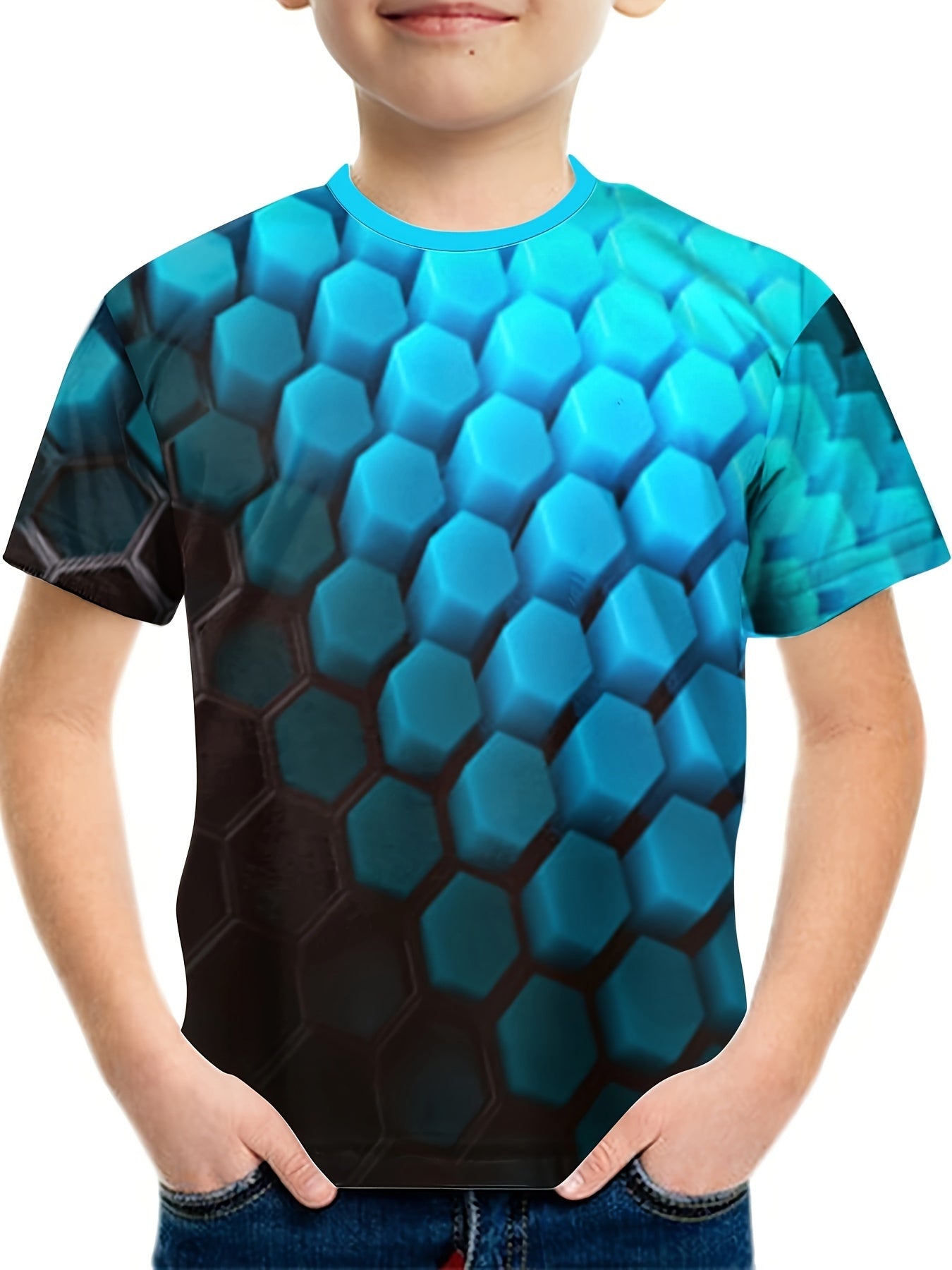 Geo 3D Print Boy's T shirt Short Sleeve Summer Comfort Top