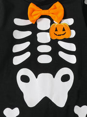 Baby Cotton Romper Halloween & Skull Graphic Bow Long Sleeve Creeper Jumpsuit