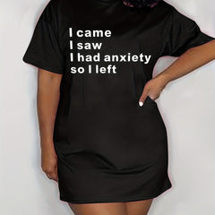 Slogan Print Tee Dress Women's Short Sleeve Mini Dress