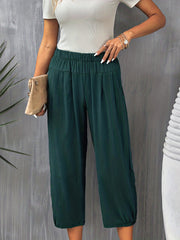 Solid Cropped Pants Casual Elastic Waist Tucked Pants