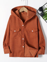 Boys Corduroy Hooded Shirts Long Sleeve Button Down Tops