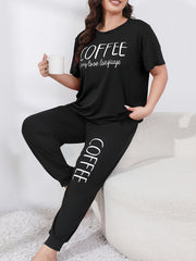 Casual Loungewear Set Women's Plus Letter Print Tee & Joggers
